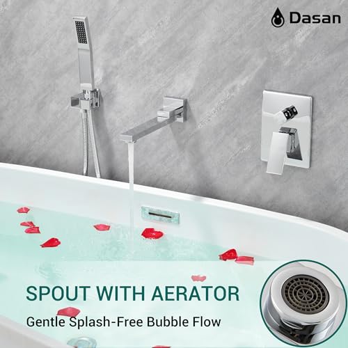 DASAN Swiveling Wall Mount Tub Filler Faucet Set with Hand Held Shower, Chrome Modern Creative Bathtub Faucet Wall Mounted Bath Tub Faucet with High Flow Rough in Valve, SA-TF05WH-PC by Dasan - Image 2