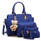 YOUNXSL Women's Fashion Handbags Tote Bags Shoulder Bag Top Handle Satchel Purse Set 4pcs Blue