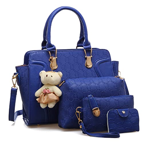 YOUNXSL Women's Fashion Handbags Tote Bags Shoulder Bag Top Handle Satchel Purse Set 4pcs Blue