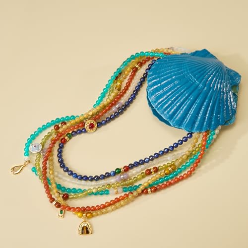 Image of Five Elements 18K Gold Vermeil 3 Layered Crystal Gemstone Beads Bracelet & Necklace for women Solid 925 Sterling Silver 18K Gold or White Gold Plated jewelry