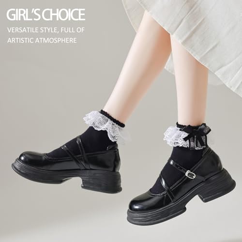 Women Lace Ruffle Frilly Ankle Socks with Bow2