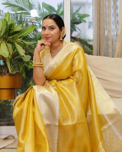 Image of Women's Glory Womens Kanjivaram Banarasi Silk Saree Blend Woven Zari with Jacquard Woven Unstitched Blouse Piece.