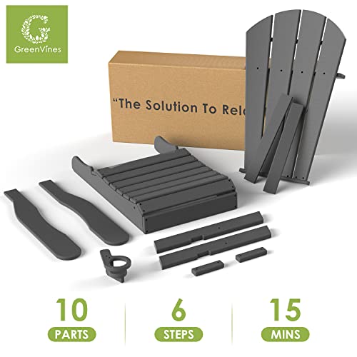 Greenvines Folding Adirondack Chair Set Of 4, All-Weather Hdpe Fire Pit Chairs With Cup Holder, Campfire Chair For Deck Backyard Patio Outdoor Porch Poolside, Grey #TOP5