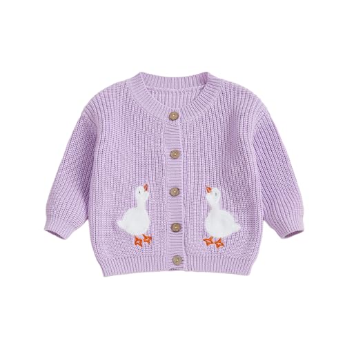 Toddler Girl Boy Fall Knit Cardigan Long Sleeve Button Down Goose Embroidery Warm Winter Sweater Clothes