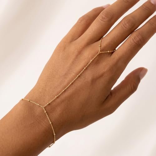 Image of Hand Chain Ring Bracelet for Women Dainty Gold Finger Chain Rhinestone Bracelet Trendy Simple Body Jewelry Gifts