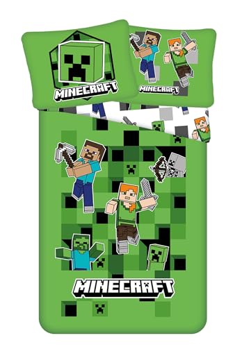 Listado de Ropa de cama infantil que puedes comprar esta semana. 40 Minecraft Juego de Ropa de Cama Infantil de 135 x 200 cm, Reversible, Funda de Almohada de 70 x 90 cm y Funda nórdica de 140 x 200 cm, Microfibra estándar Ökotex