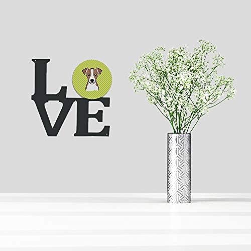 Caroline's Treasures BB1322WALV Checkerboard Lime Green Jack Russell Terrier Metal Wall Artwork Love Indoor Outdoor Art Decor Patio, Bathroom, Kitchen Colorful Aluminum and Black Steel Sculpture