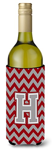 Caroline's Treasures CJ1043-HLITERK Letter H Chevron Crimson and Grey Wine Bottle Hugger Bottle Cooler Sleeve Hugger Machine Washable Collapsible Insulator Beverage Insulated Holder