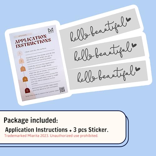 Image of Miarita 3X Hello Beautiful Rearview Mirror Decal, Vanity Mirror Stickers, Rear View Mirror Sticker (Hello Beautiful Black)
