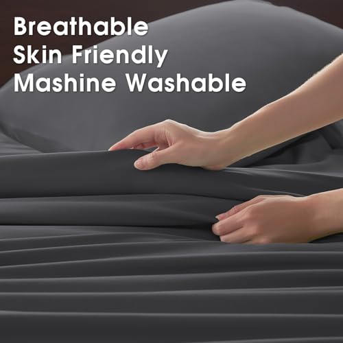 Image of Cal King 4 Piece Sheet Set - Comfy Breathable & Cooling Bed Sheets Set, Soft and Wrinkle Free, Deep Pockets, Easy & Secure Fit, Hotel Luxury Bedding - Oeko-Tex - Dark Grey