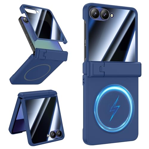 HWeggo Hülle für Galaxy Z Flip 7 mit [Privacy Displayschutz] [Kompatibel mit MagSafe] [Stabiler Standfuß] [Unterstützt Kabelloses Laden] Phone Case für Samsung Galaxy Z Flip 7 5G Blau