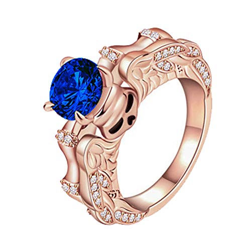 Preisvergleich Produktbild Shuda Eleganter Damenring mit Totenkopf-Kristallringen, Hochzeit, Verlobungsring, Brautschmuck, dunkelblauer Kristall, Stil Nr. 4, 54.4mm