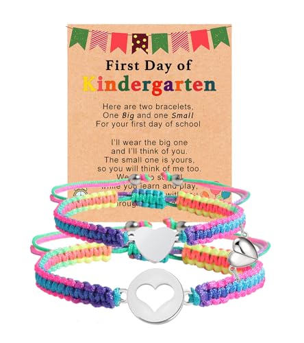 Image of First Day of Kindergarten Pre K Gifts for Mother Daughter,Mommy and Me Bracelet Matching Heart Bracelets Set for 2