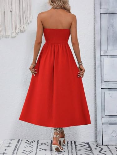 Image of SKAYS Womens Strapless Twist Knot Midi Dress Cutout A-line Tube Summer Cocktail Party Dress with Back Smock