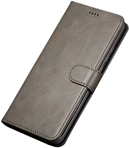 Étui à clapet iPhone 12 Pro gris housse en cuir avec porte-cartes et béquille de protection