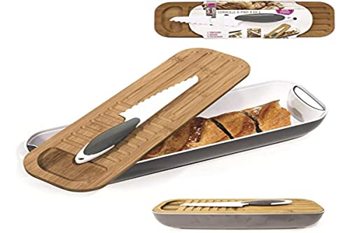 Saveur et Degustation - Tabla para Cortar el Pan con Bandeja para Las Migas/Cuchillo ABS/bambú, Gris, 40 x 12 x 8,50 cm Cover