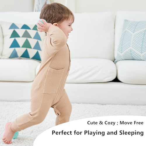BeiVSlley Newborn Baby Boy Girl 2 Pack Button Solid Romper Infant Long sleeve Knit Cotton Footless Outfits Clothes3