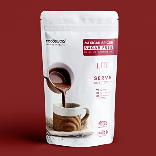 Image of COCOSUTRA SUGAR FREE Drinking Chocolate Mix - Mexican Spiced | Zero Sugar, Low Carb, Low Calorie | Stevia & Erythritol based | Keto Friendly Drink | Vegan | Enjoy hot or cold | 200 g (Pack of 3)