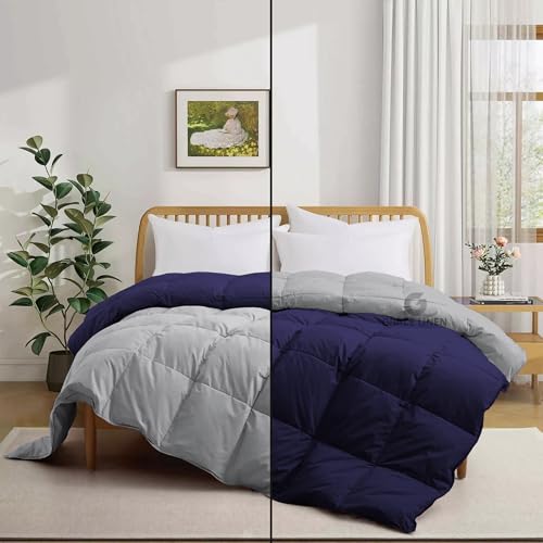 Image of 500 GSM Winter Blanket /Comforter Double Bed Size (90 inchX100 inch) - Unique Design Heavy Winter Comforter 500 GSM Microfiber Fill -Rajai Double Bed - Navy Blue /Silver Grey Color