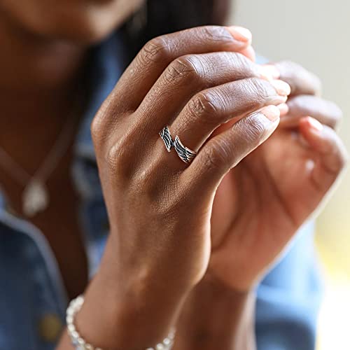 TIGRADE Antique Stainless Steel Ring Feather Angel Wing Cast Black Silver Band Size 4.5-14.54