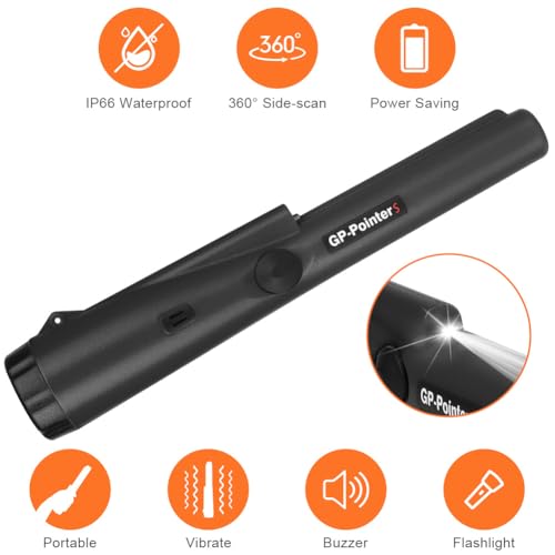Flintronic Metalldetektor Klein, Tragbar Metallsuchgerät IP66 Wasserdichter, Pinpointer Metalldetektor mit Holster, LED Indicator und 9V Batterie, für Goldsuche, Schmuck, Silber(Schwarz) 4