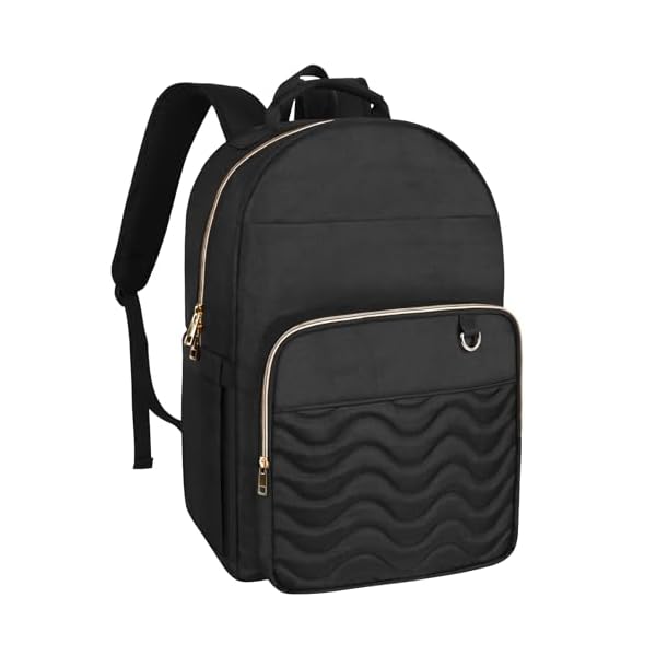 Travel Laptop Backpack for women, Work Backpack Woman with USB Charging Port, Water Resistant College Backpack, Stylish Quilted Girls Back Pack Casual Daypack for 15.6 Inch Laptop, Black