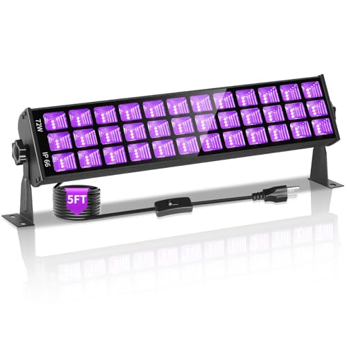 SHGPODA 72W Black Light Bar, LED Black Lights for Glow Party,IP66 Waterproof Blacklight with Plug+Switch+5ft Cord, Blacklight Bar for Fluorescent Body Paint, Classroom, Birthday, Outdoor, Halloween