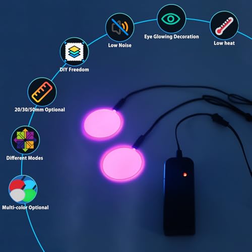 Image of Led Eyes for Mask Skeleton Ghost Black Cat Spider Pumpkin Spooky Tree, EL Panels Light for Cosplay DIY Themed Party Decor (Pink, 50mm)