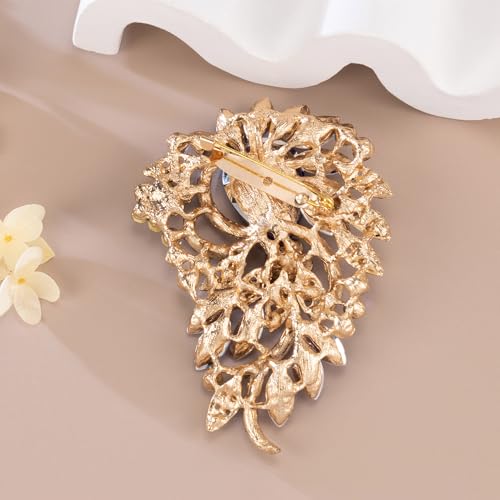 SELOVO Big Large Flower Statement Brooches Pins Scarf Decoration Gold Tone4