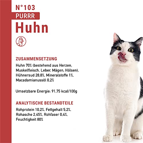 catz finefood Purrrr Huhn Monoprotein Katzenfutter nass N° 103, für ernährungssensible Katzen, 70% Fleischanteil, 6 x 200g Dose