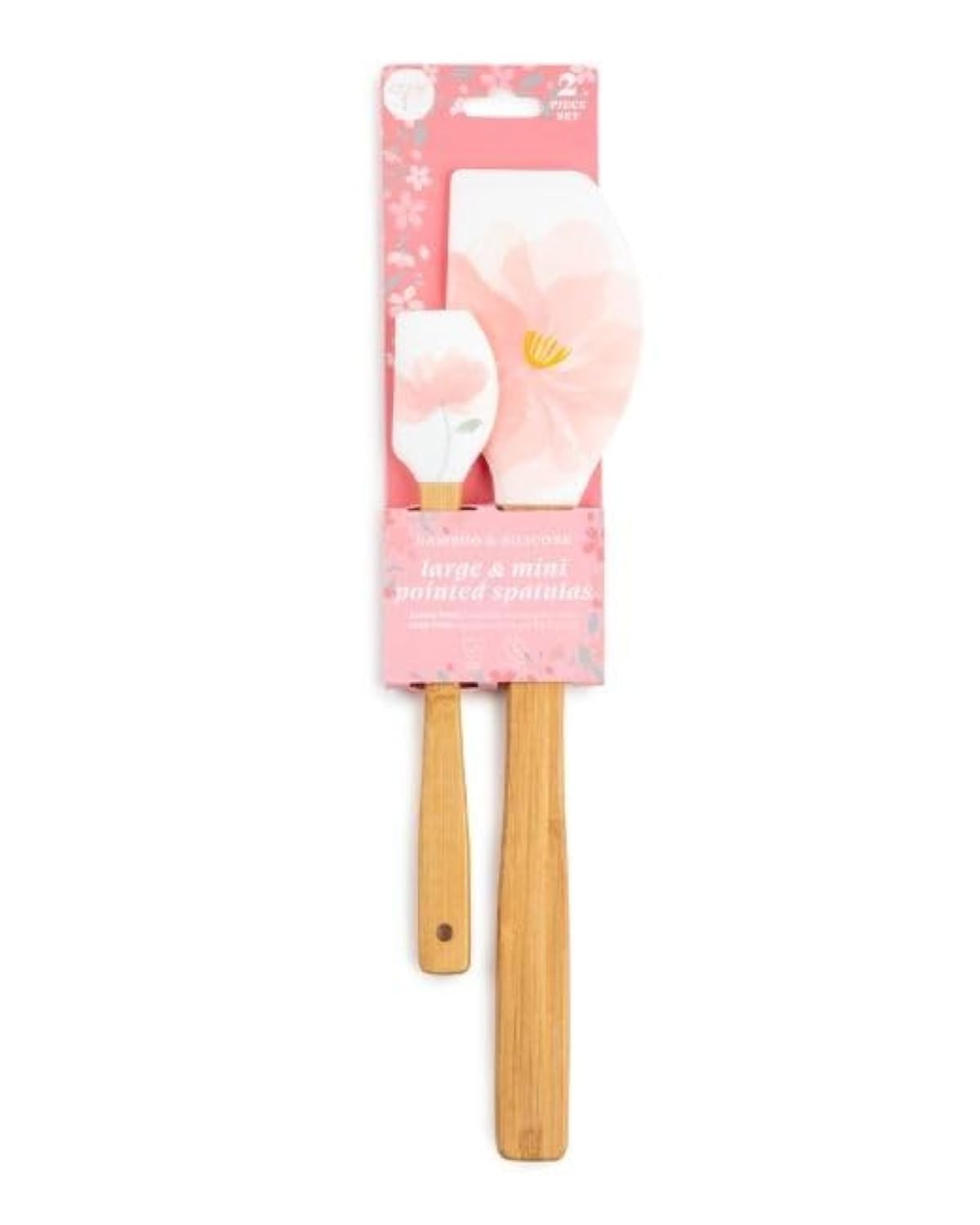 Core Kitchen Bamboo & Silicone Large and Mini Spatula 2-Piece Set, Watercolor Floral