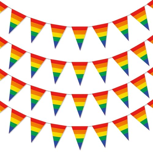 26.2Ft Pride Decorations Bunting Banner 25 Pcs Rainbow Triangle Pennant Flags LGBTQ+ Pride Decorations for Pride Month Outdoor & Indoor Home Garden Party Supplies