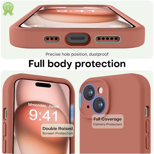 Image of LOVE 3000 Compatible with iPhone 15 Case, [Smooth Silicone Full Coverage Camera] [8ft Drop Protection], Soft Microfiber Lining Full Body Protective Case for iPhone 15 6.1 inch - Caramel