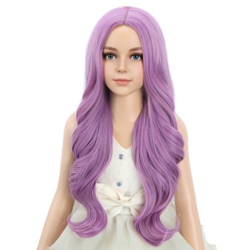 Image of PATTNIUM Girls Purple Long Curly Middle Part Wig Halloween Costume Wig