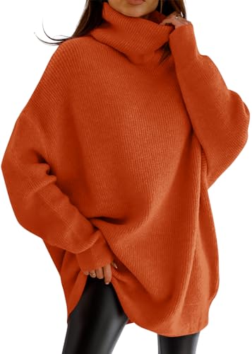 Image of Womens Turtleneck Oversized Sweater Batwing Chunky Pullover Sweater Casual Fall Loose Knit Jumper Top