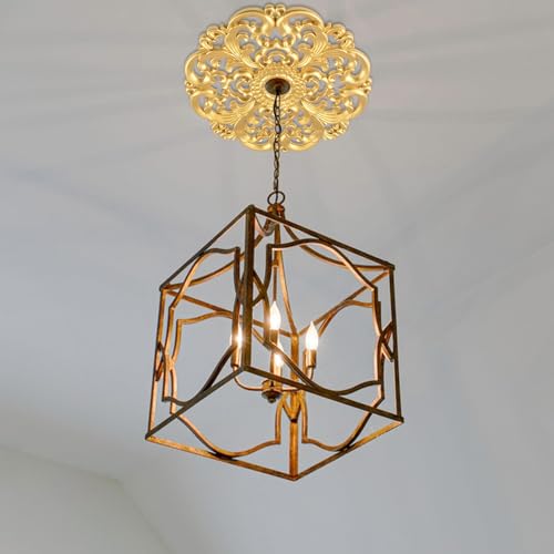 Image of INCREWAY 11.6 Inches Golden Ceiling Light Base PS Plastic European Style with Hollowed Style, Patterned Carved Round Plate, Suitable for Installing Pendant Lamps in Rooms