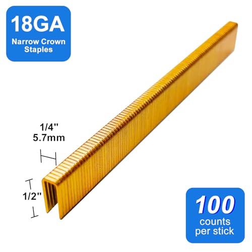 Image of 18 Gauge 1 /4 inch Narrow Crown Staples 1 /2 Inch Leg,1800-Pack | Galvanized Coating Resists Rust for Indoor Woodworking & Decoration for 18GA 1 /4 inch Crown Electric Staplers and Staple Guns