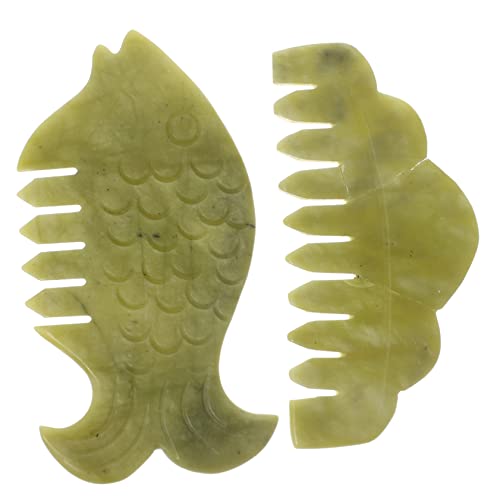 SHERCHPRY 2Pcs Jade Massage Combs for Hair and Scalp Relaxation Natural Jade Skin Massage Tools for Improved and Muscle Tension Relief for Home and Office Use