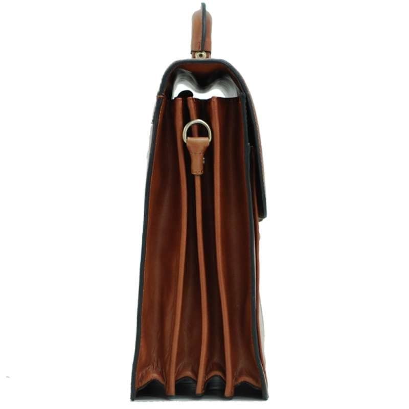 Katana - Cartable 4 soufflets en cuir de vachette - Marron