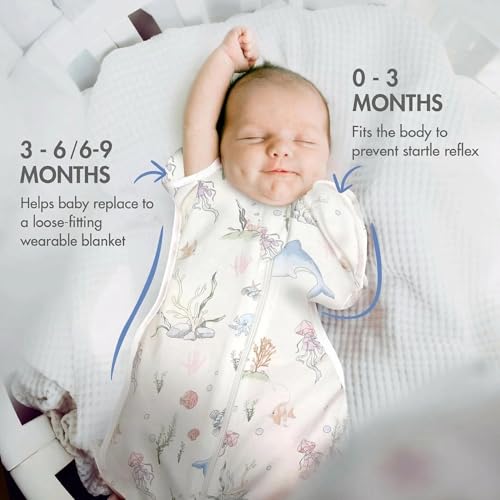 Image of ANYEDDE 2-Pack Arms Up Swaddle 0-3 Months - Newborn Swaddle for Baby Boys Girls, Baby Swaddles for Newborn, Cuff Removable & 2-Way Zipper, Blue Dolphin Breathable Sleep Bags