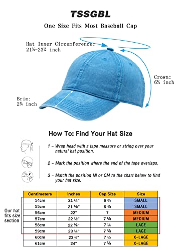 Image of TSSGBL Vintage Cotton Washed Baseball Cap S to XXL Unstructured Low Profile Adjustable Distressed Dad Hat for Men Women