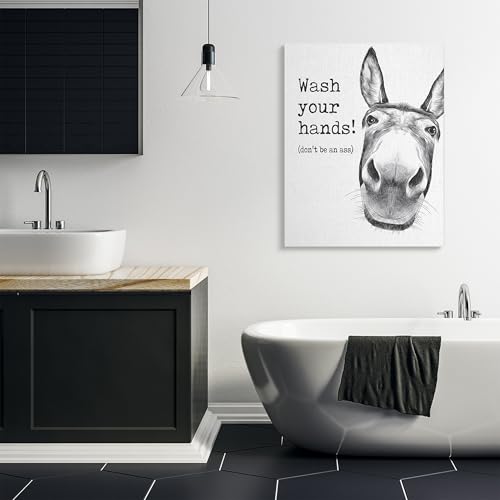 Image of Stupell Industries 'Wash Your Hands Donkey Quote', Canvas Art, 36 x 48 Inches, Easy to Hang and Sturdy, Made in USA, by Lettered and Lined