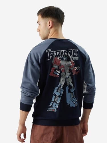 Image of The Souled Store Transformers: Prime Time Men and Boys Long Sleeve Round Neck Navy Graphic Print Oversized Fit Sweatshirts Oversized Sweatshirts for Men Hoodies Pullovers Graphic Printed Relaxed
