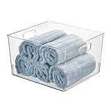 mDesign Large Modern Stackable Plastic Storage Organizer Bin Basket with Handles for Bathroom Vanity Organization - Shelf, Cubby, Cabinet, or...