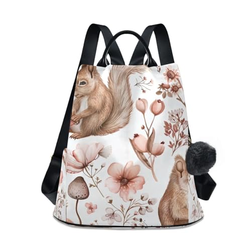 Mochila de ardilla para mujer bolsa de viaje antirrobo juvenil con pompón