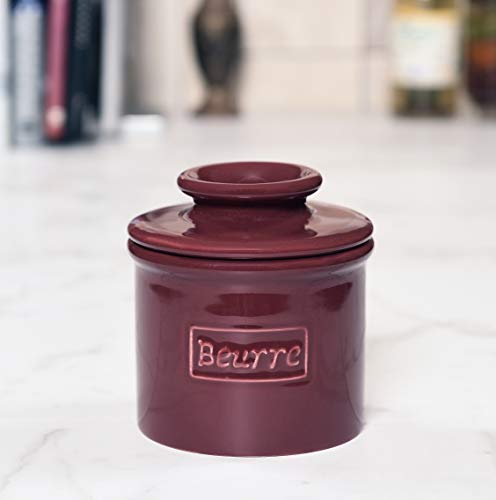 Butter Bell - The Original Butter Bell Crock by L. Tremain, French Ceramic Butter Dish, Café Retro Collection, Crimson - Thumbnail 2