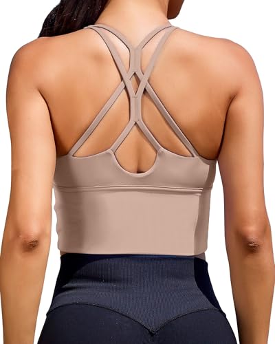 Image of XUNYU Sports Bras for Women High Support Longline Workout Tank Tops Built in Bra Padded Strappy Yoga Crop Top Cross Gym
