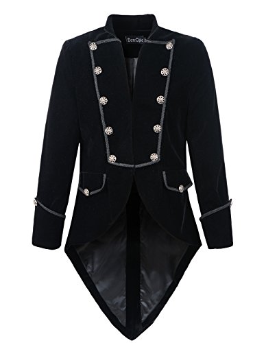 DarcChic Mens Steampunk Tailcoat Jacket Velvet Gothic VTG Victorian (XXL, Black)