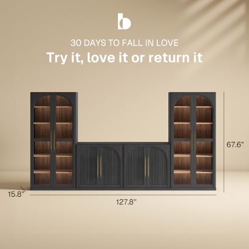 Image of BELLEZE Jagger 128 inch Wall Unit 3-Piece Modular TV Stand - Ebony