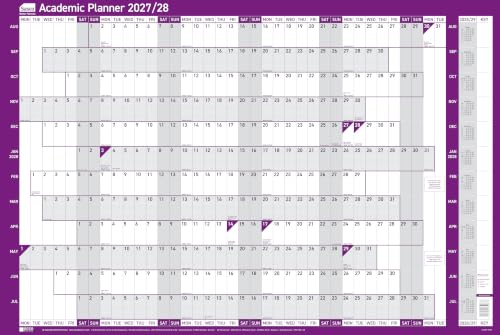 Calendario de pared académico 2027/2028 Sasco morado grande de 915 mm con pegatinas